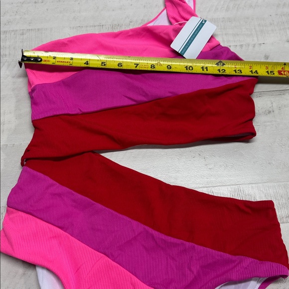 TASHEHE One Shoulder Sexy Neon Color Block Bathing Suit Full Coverage Cutout - Picture 8 of 9